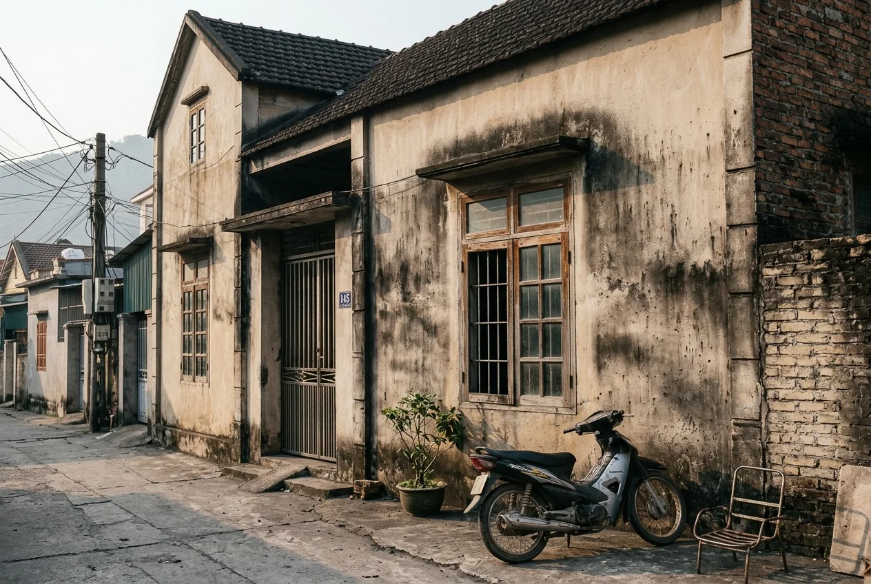 Bụi than Cẩm Phả bám tường - vết bẩn đặc thù vùng Hạ Long Bụi than Cẩm Phả bám tường ngoài công trình tại Hạ Long - xử lý bằng tẩy dầu kiềm nhẹ
