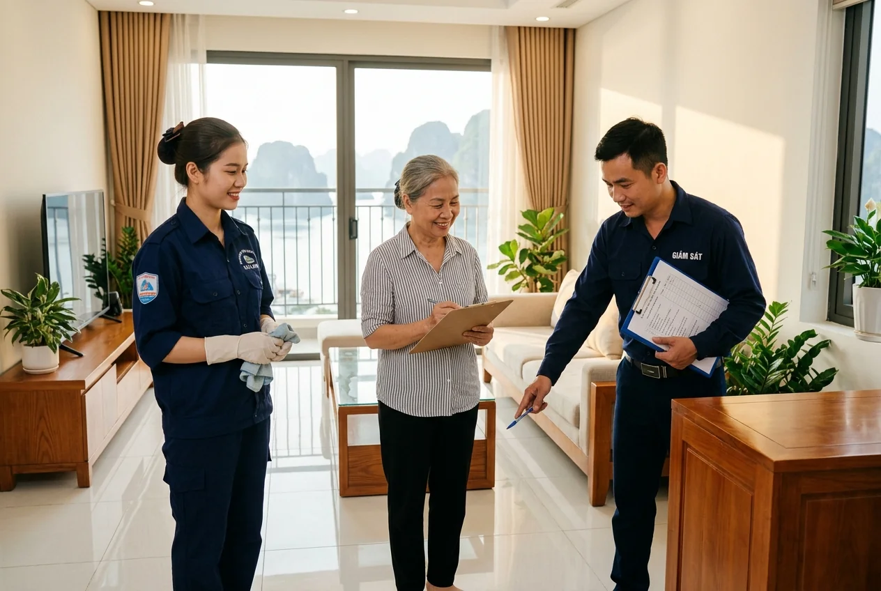 Quy trình nghiệm thu vệ sinh công nghiệp Hạ Long Quy trình nghiệm thu vệ sinh công nghiệp tại Hạ Long - kiểm tra từng khu vực, ký biên bản trước khi bàn giao
