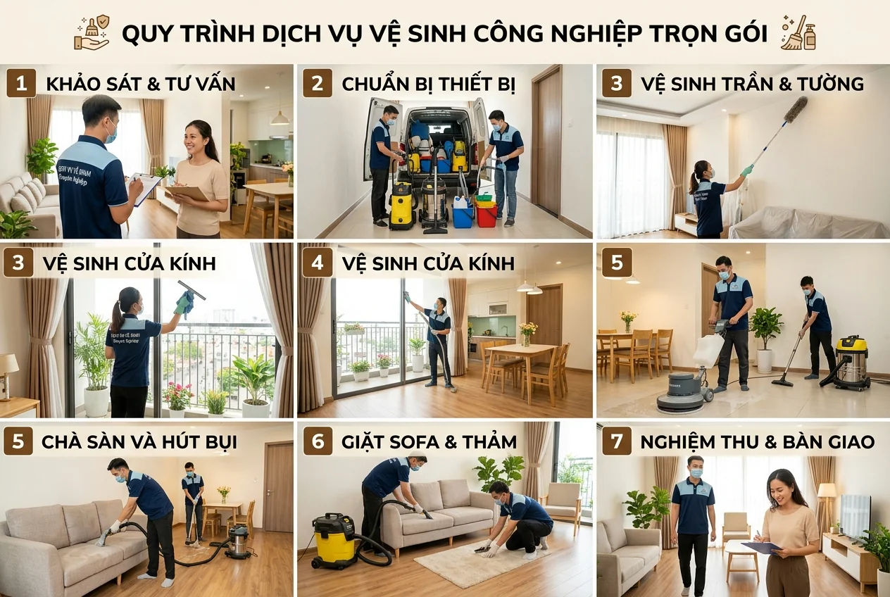 Quy trình làm việc vệ sinh công nghiệp tại Hạ Long Sơ đồ quy trình 5 bước của dịch vụ vệ sinh công nghiệp Hạ Long