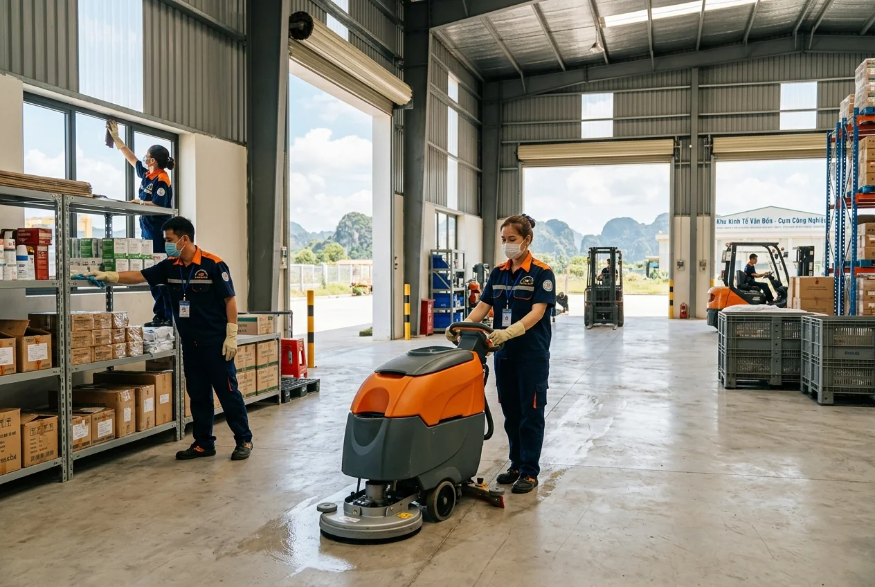 Dịch vụ vệ sinh công nghiệp tại huyện Vân Đồn, Quảng Ninh - sân bay, khu kinh tế và công trình