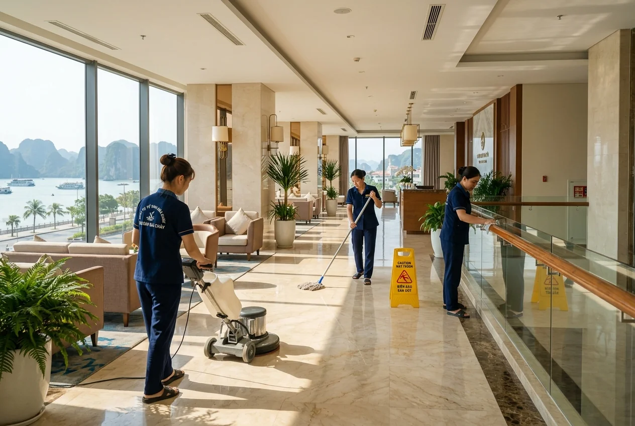 Vệ sinh khách sạn và resort tại Bãi Cháy - Hạ Long Vệ sinh khách sạn tại Bãi Cháy, Hạ Long - sảnh, hành lang và khu vực công cộng