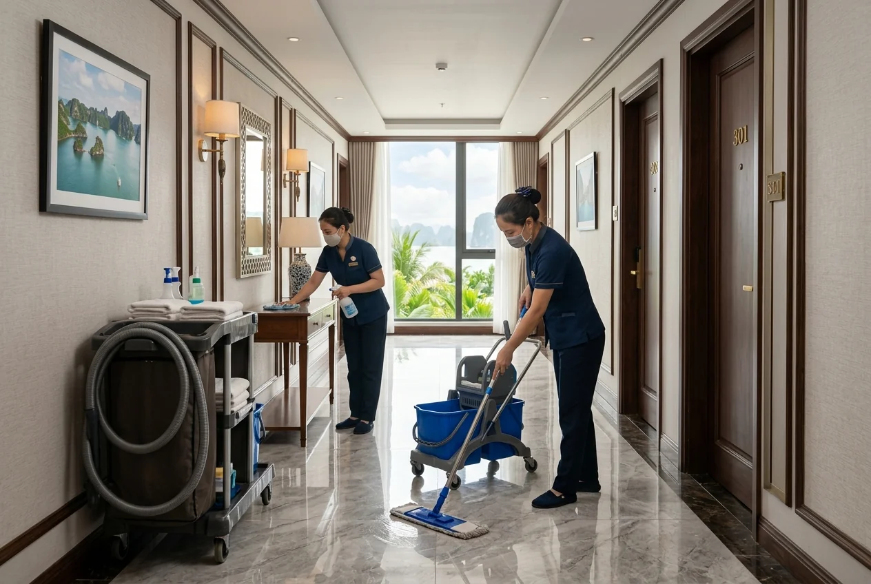 Vệ sinh resort và condotel tại Tuần Châu - Hạ Long Vệ sinh resort và condotel tại đảo Tuần Châu, Hạ Long - sảnh, hành lang và khu vực cao cấp
