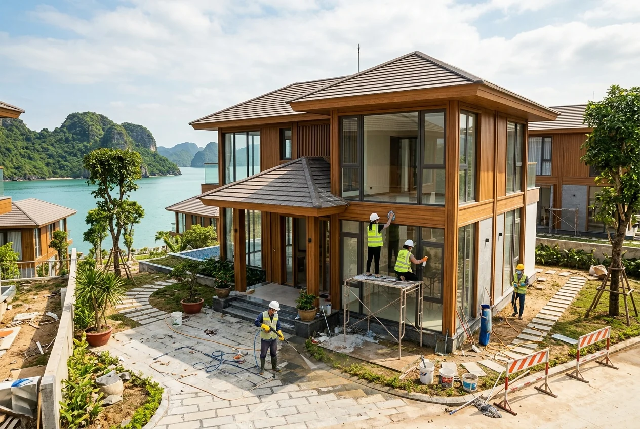 Vệ sinh sau xây dựng tại Vân Đồn, Quảng Ninh - bàn giao công trình resort và nhà xưởng