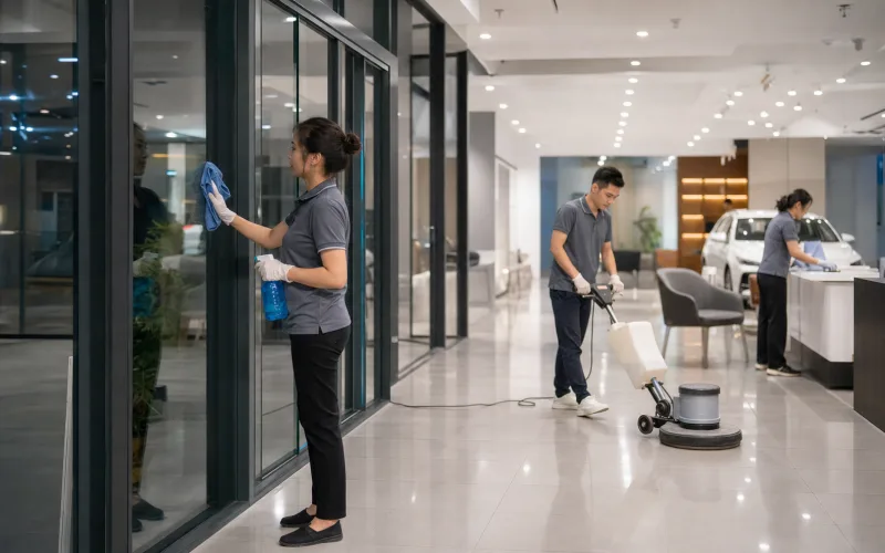 Vệ sinh showroom ngoài giờ kinh doanh tại Hạ Long Đội vệ sinh làm sạch showroom sáng sớm trước giờ mở cửa tại Hạ Long - không ảnh hưởng giờ kinh doanh