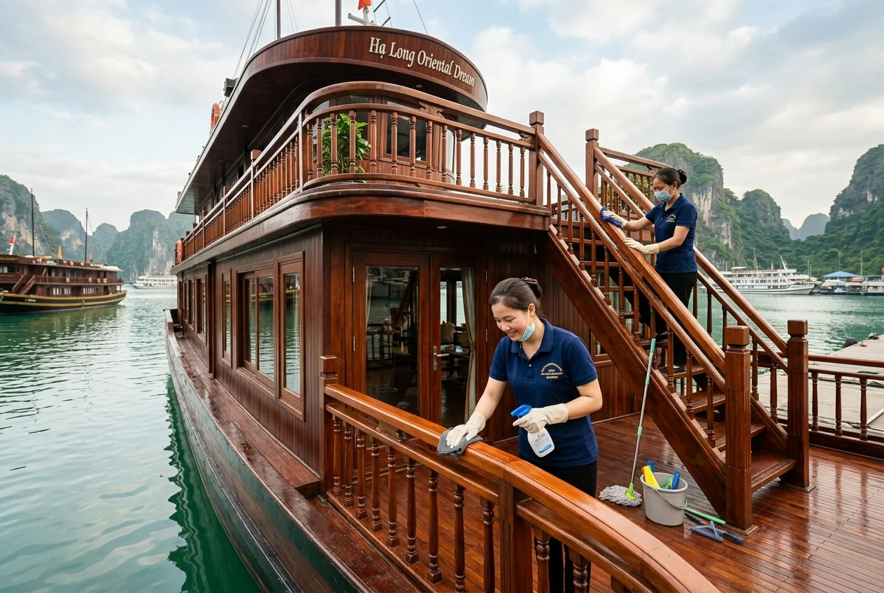 Dịch vụ vệ sinh du thuyền và tàu du lịch sau đóng mới, sửa chữa tại Hạ Long