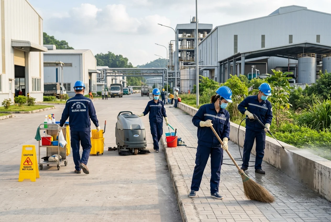 Vệ sinh khu công nghiệp Quảng Ninh Vệ sinh khu công nghiệp tại Quảng Ninh - đội ngũ và thiết bị chuyên dụng