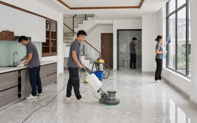 Vệ sinh sau xây dựng và tòa nhà tại Uông Bí - làm sạch công trình mới hoàn thiện và cơ sở kinh doanh