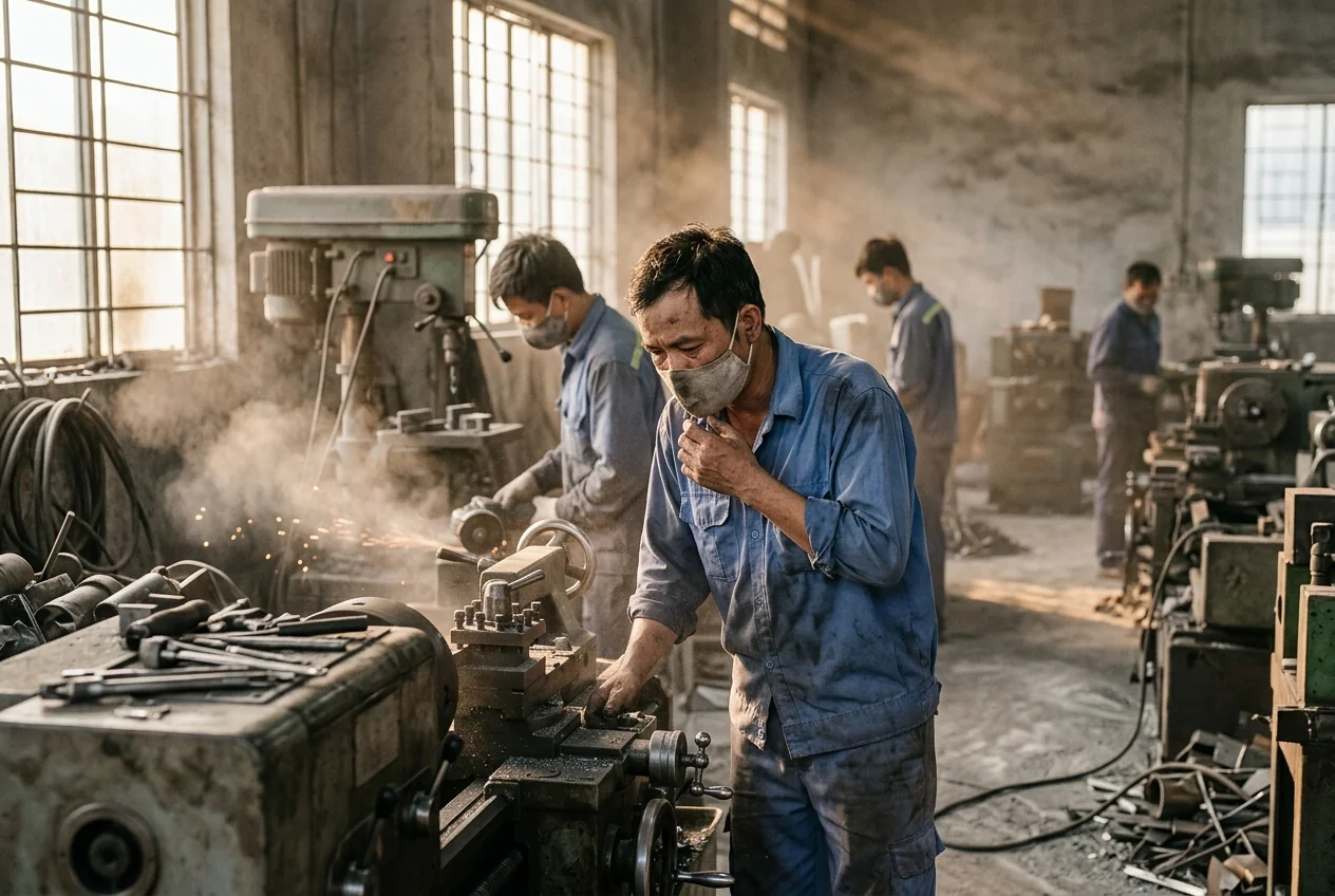 Bụi công nghiệp và tác hại với sức khỏe công nhân Bụi công nghiệp tích tụ trong nhà xưởng ảnh hưởng đến sức khỏe hô hấp của công nhân