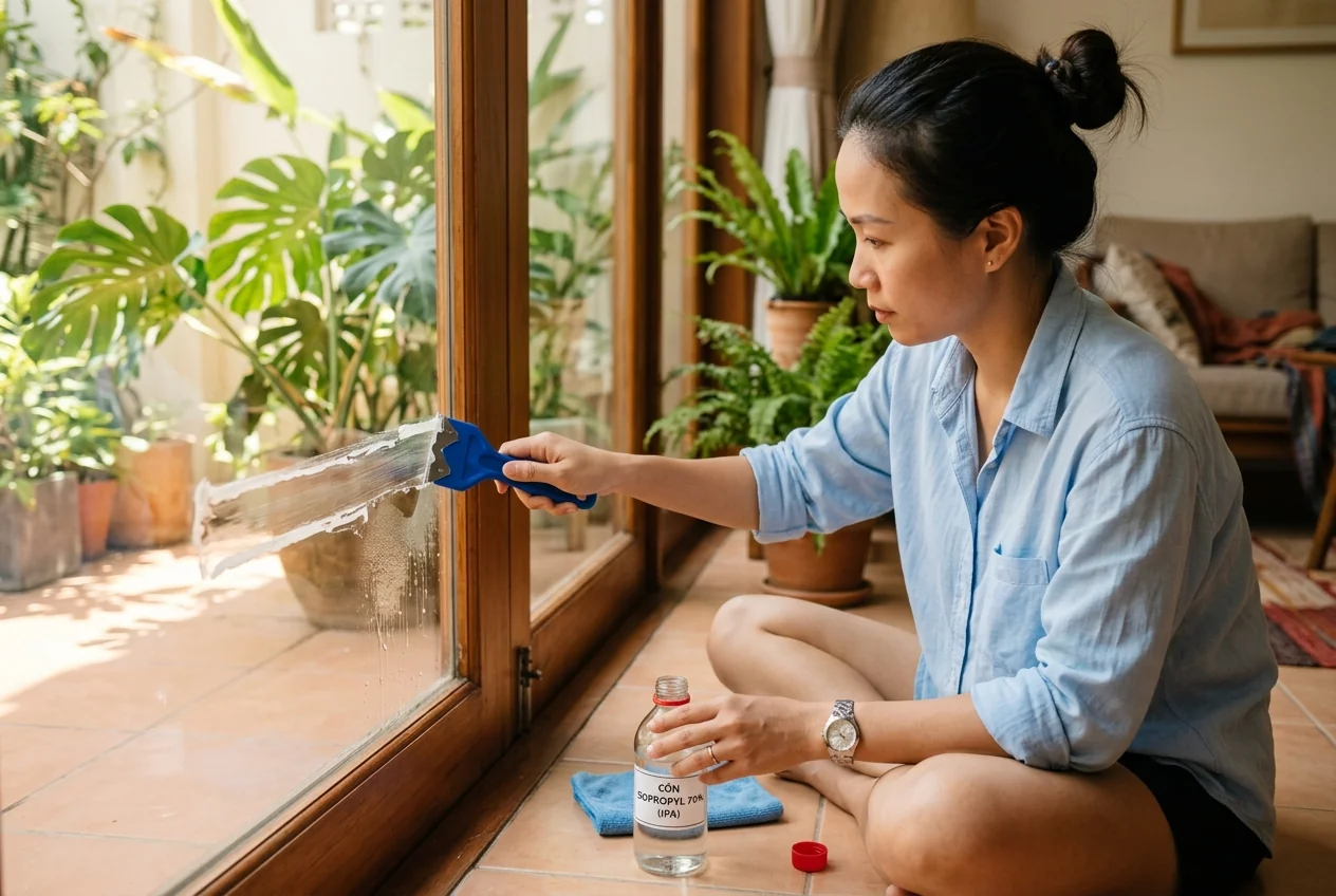 Tẩy keo silicon trên kính và gạch - quy trình từng bước Cách tẩy keo silicon còn sót trên kính và gạch ceramic sau lắp đặt cửa nhôm kính