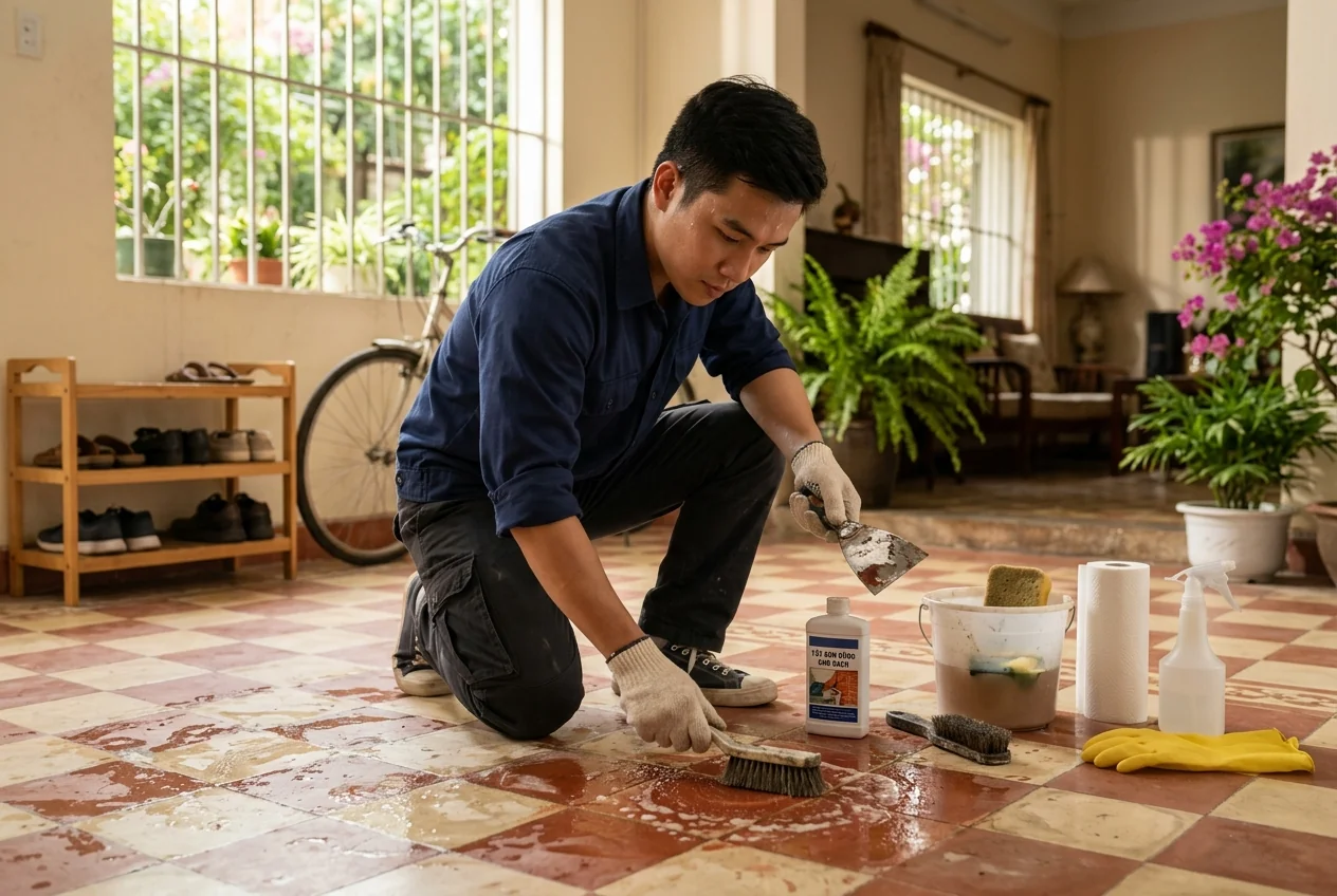 Cách tẩy sơn trên nền gạch