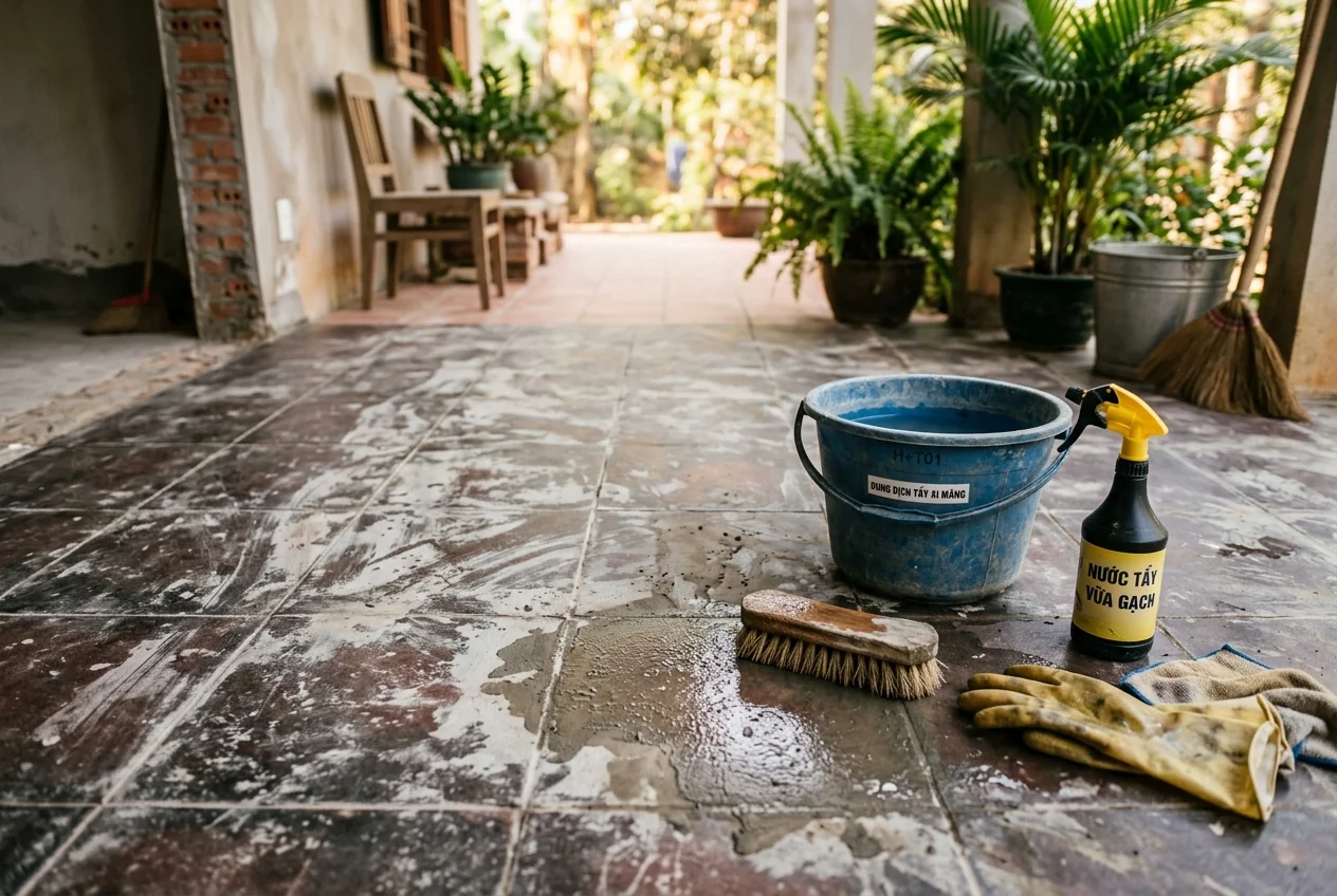 Cách tẩy xi măng khô trên nền nhà
