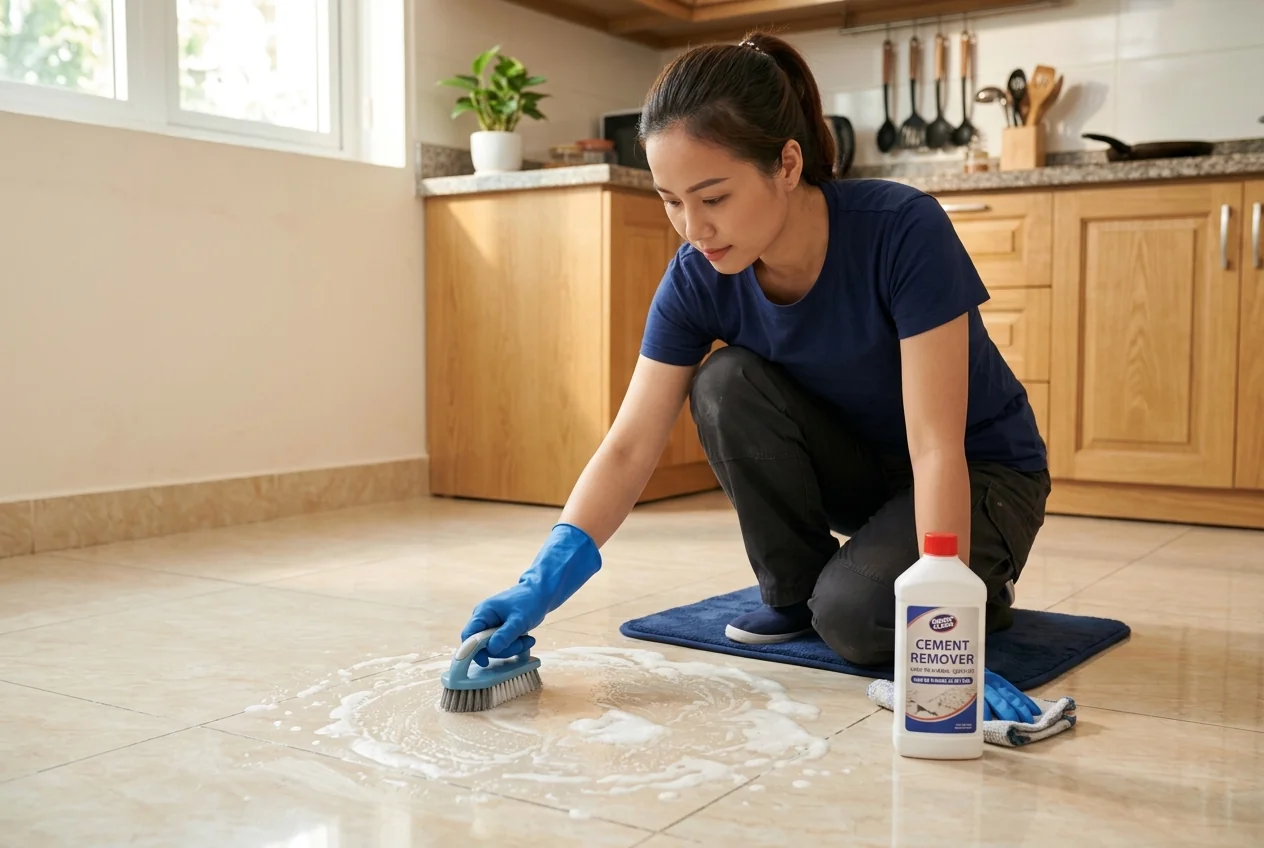 Các bước tẩy xi măng trên gạch ceramic đúng cách Quy trình tẩy xi măng khô trên gạch ceramic từng bước - từ pha hóa chất đến rửa sạch