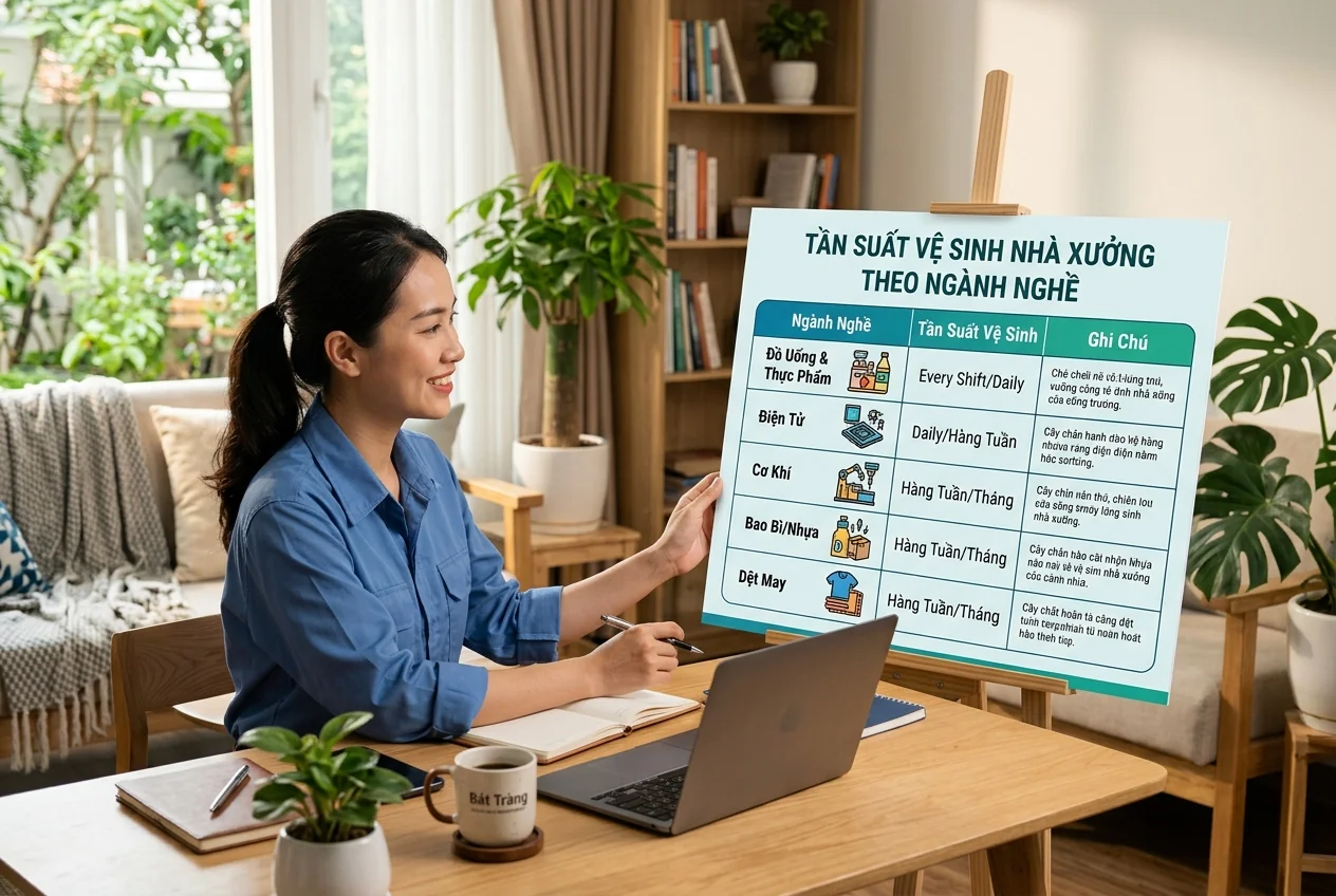 Tần suất vệ sinh nhà xưởng theo loại ngành Bảng tần suất vệ sinh nhà xưởng phù hợp theo loại ngành sản xuất