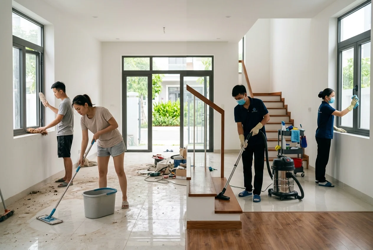 Tự dọn nhà mới xây hay thuê dịch vụ vệ sinh
