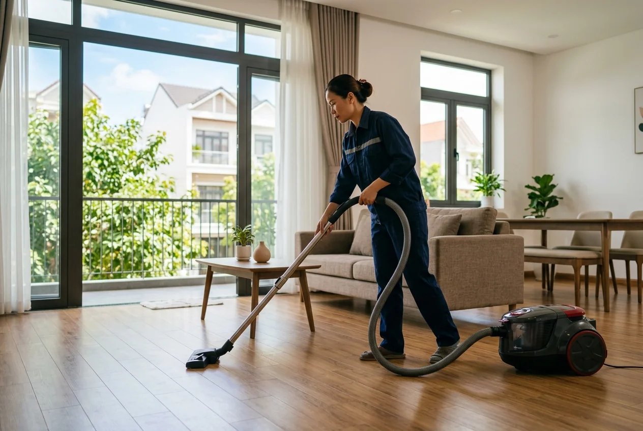 Thứ tự xử lý bụi nhà mới xây - từng bước đúng trình tự Thứ tự xử lý bụi nhà mới xây đúng cách - thông gió, hút HEPA, lau ướt