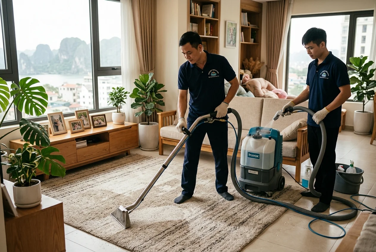 Dịch vụ giặt thảm chuyên nghiệp tại Hạ Long bằng máy phun-hút