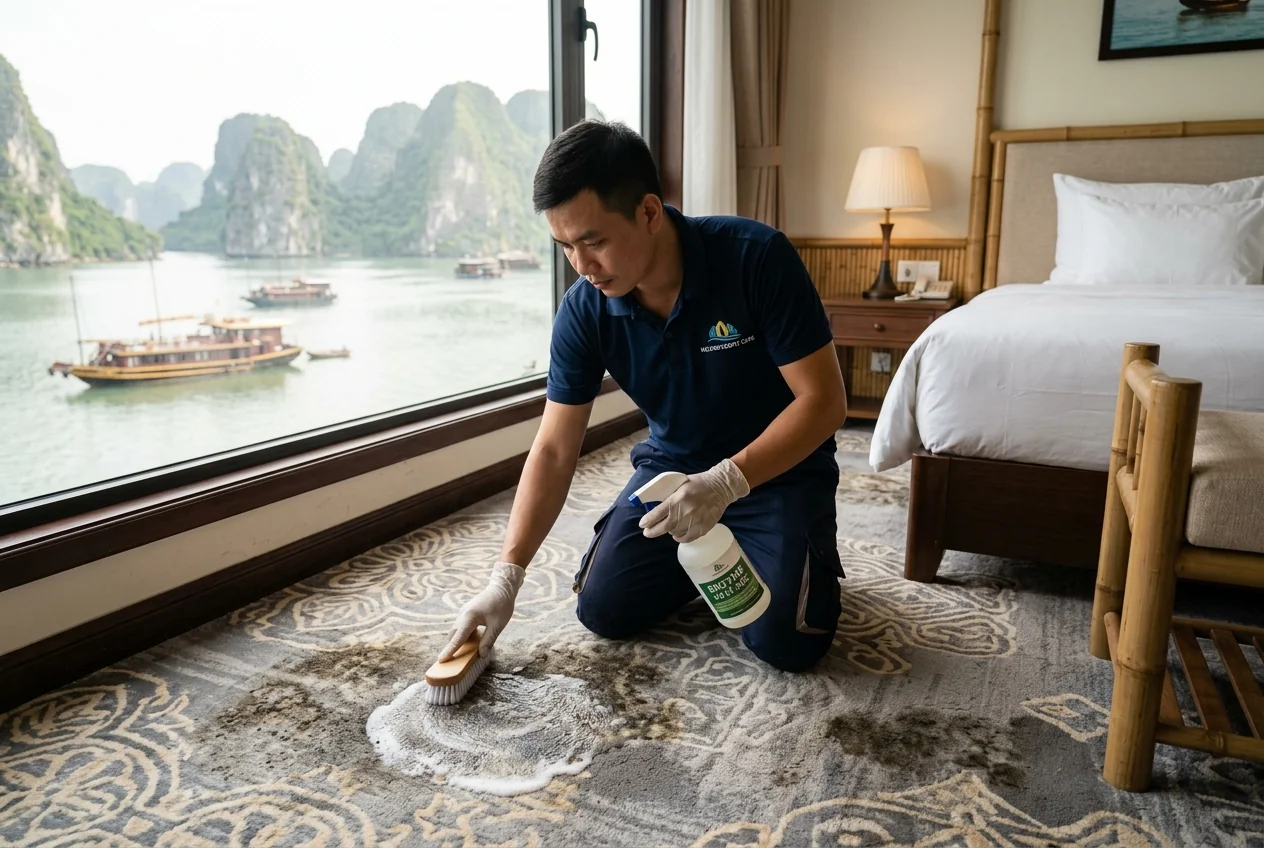 Xử lý ẩm mốc thảm khách sạn ven biển Hạ Long Xử lý ẩm mốc thảm khách sạn ven biển Hạ Long bằng enzyme chuyên dụng