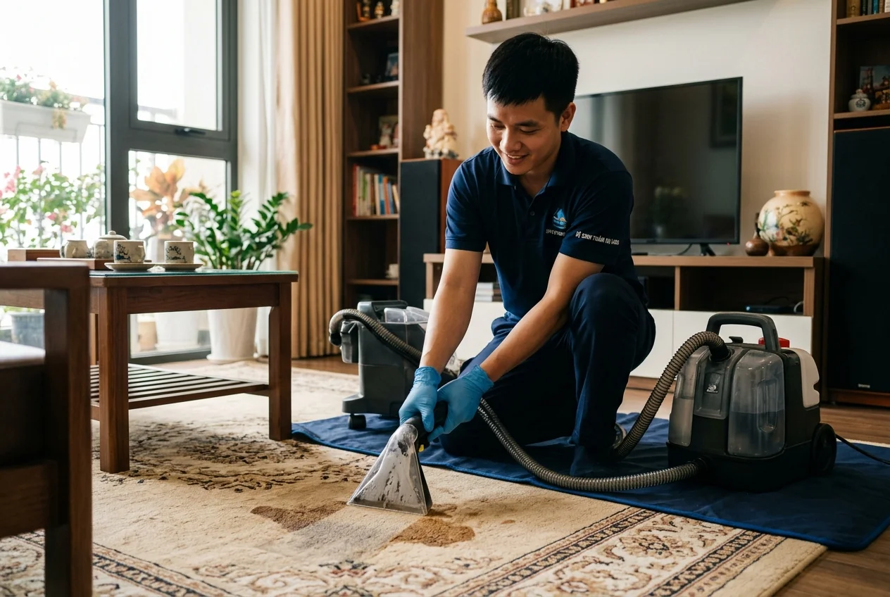 Xử lý mùi ẩm và vết bẩn thảm văn phòng Hạ Long Xử lý mùi ẩm và vết bẩn cà phê trên thảm văn phòng tại Hạ Long