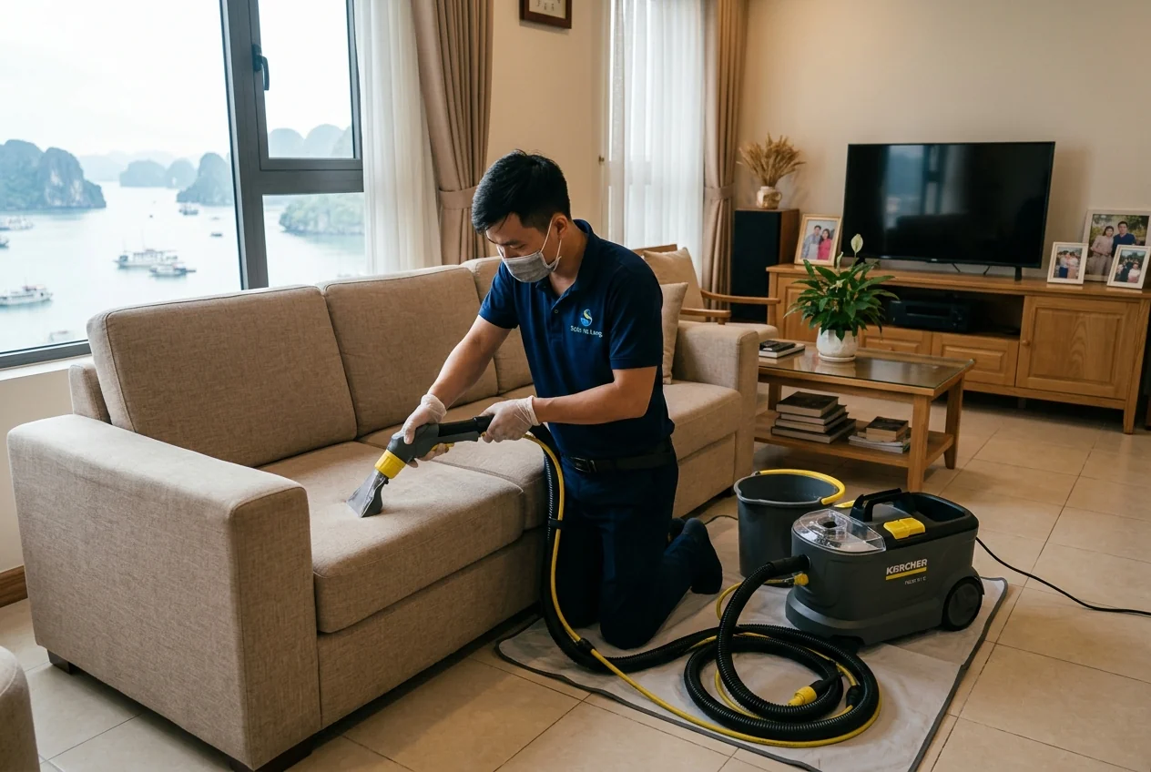 Giặt sofa tại nhà Hạ Long Kỹ thuật viên giặt sofa tại nhà ở Hạ Long - thiết bị mang đến tận nơi, không cần vận chuyển