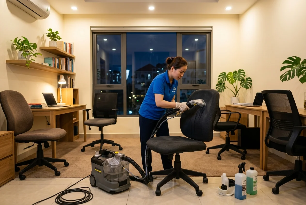 Lịch linh hoạt giặt ghế văn phòng Lịch giặt ghế văn phòng ngoài giờ hành chính tại Hạ Long - ca tối, cuối tuần, sáng sớm
