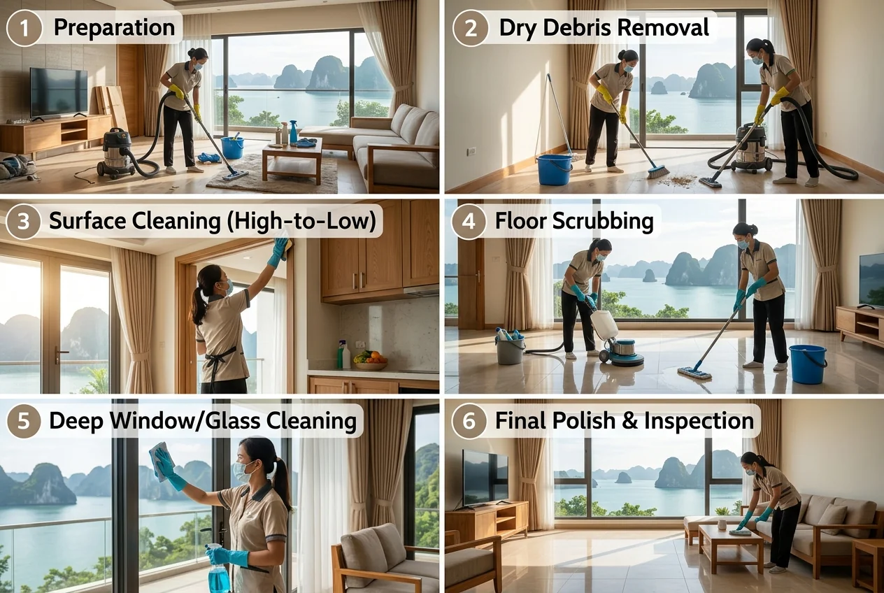 Quy trình dọn nhà mới xây Hạ Long Quy trình dọn nhà mới xây tại Hạ Long - từng bước xử lý vết bẩn thi công