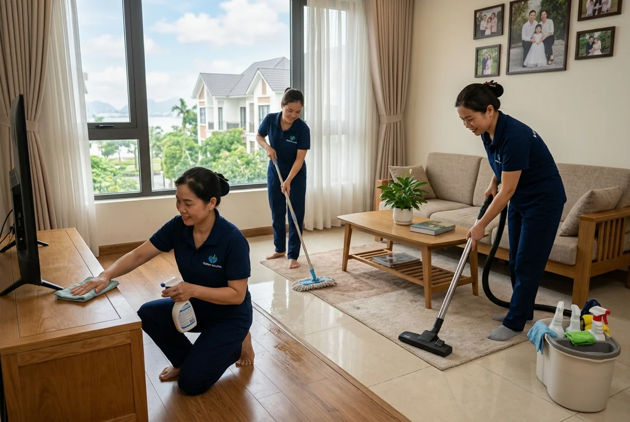 Tổng vệ sinh nhà định kỳ Hạ Long Dịch vụ tổng vệ sinh nhà định kỳ tại Hạ Long - đặt lịch cố định, đội quen nhà